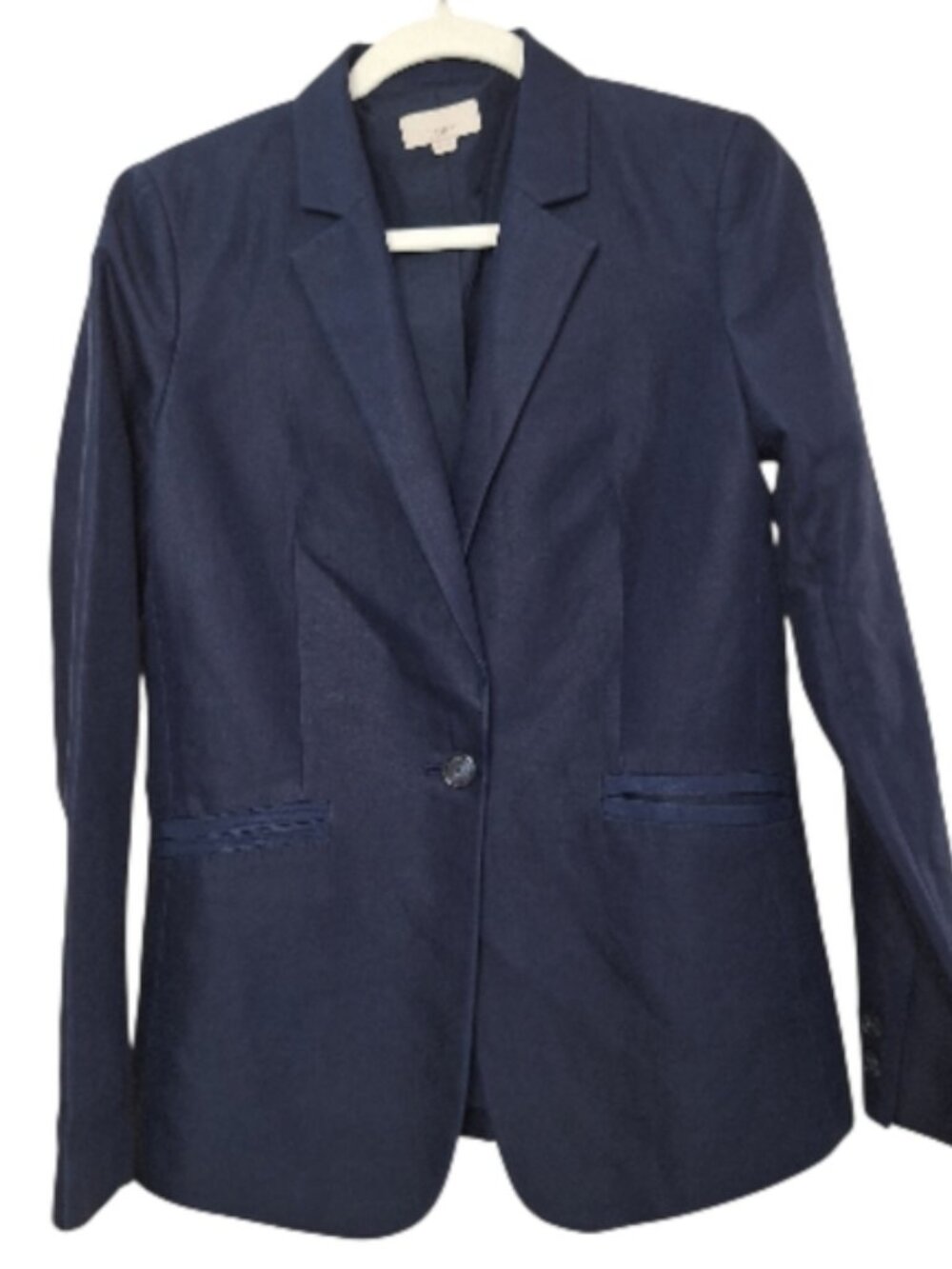 LOFT Womens Navy Blue Cotton Linen Blend Coat Suit Blazer Sz 6T